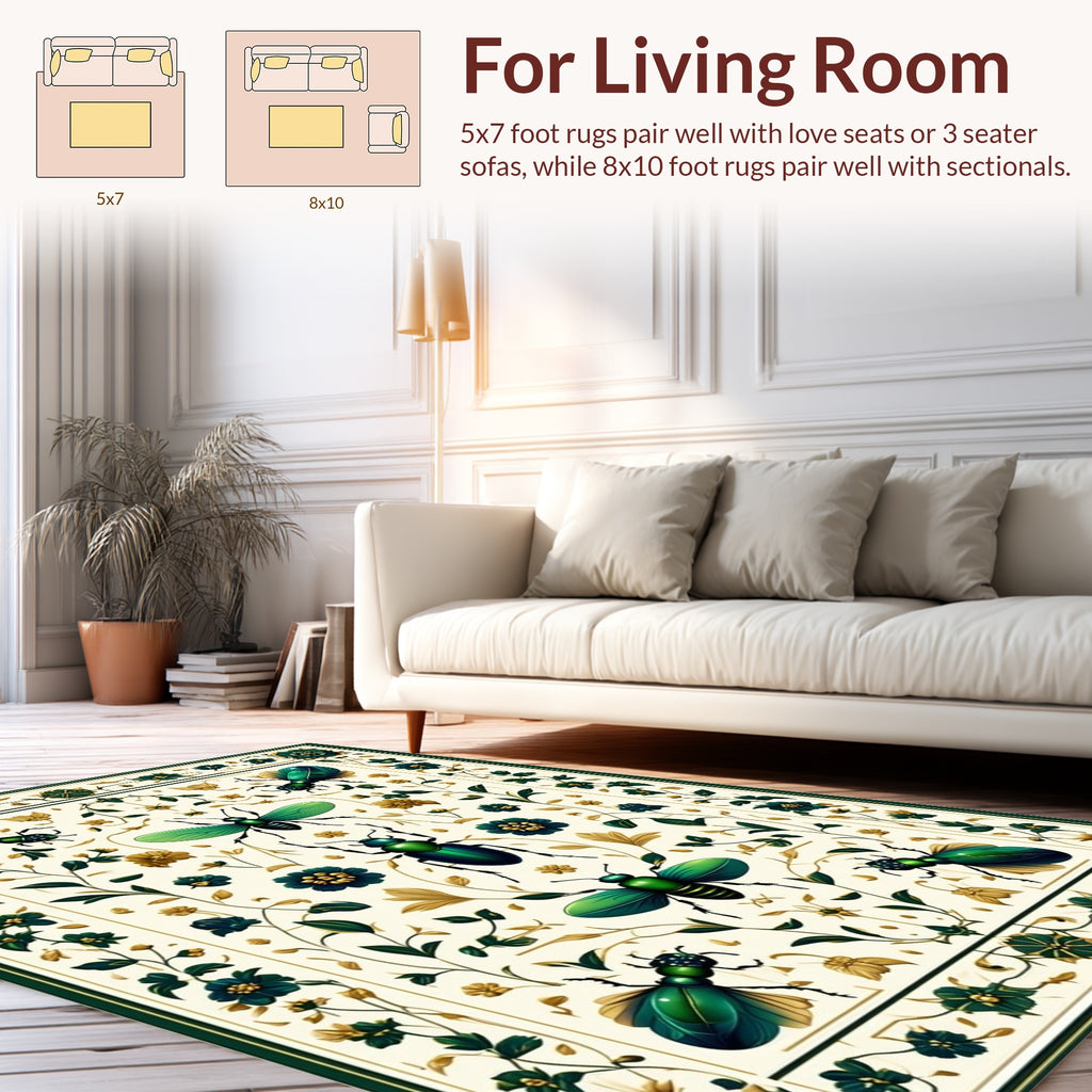 Emerald Beetle Floral Accents Rug