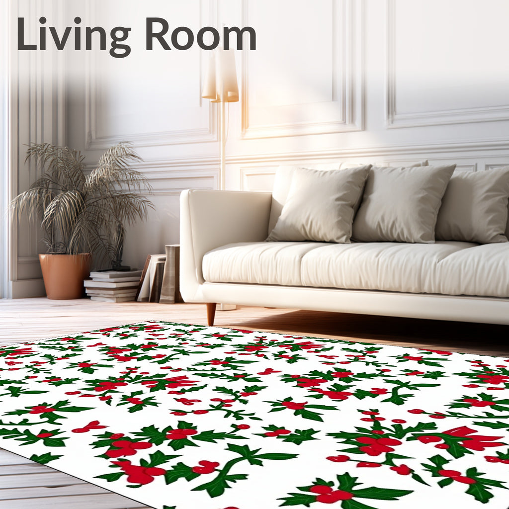 Crimson Berries and Evergreen Leaves Rug