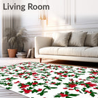 Crimson Berries and Evergreen Leaves Rug
