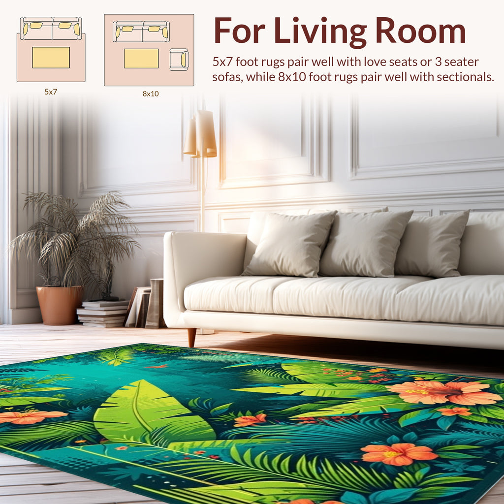 Vibrant Tropical Jungle Floral Design Rug