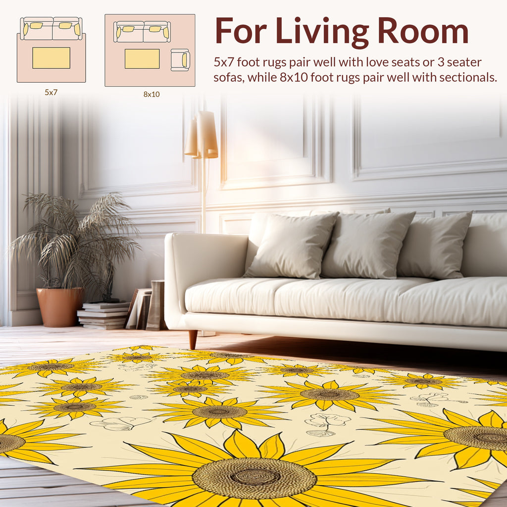 Sunny Yellow Sunflower Pattern Rug