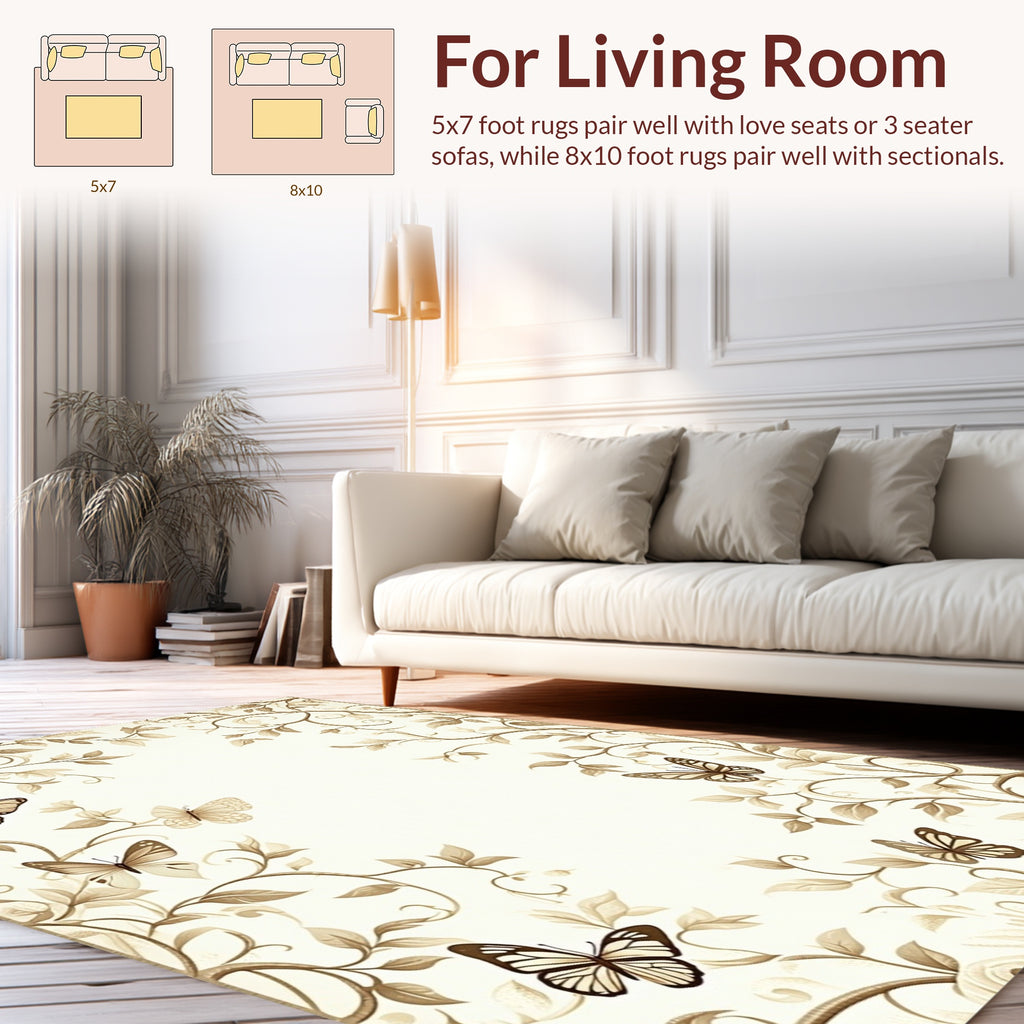 Elegant Floral Vines And Butterflies Design Rug