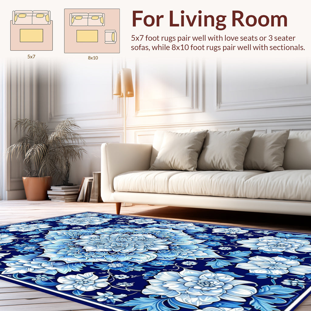 Intricate Blue Floral Mandala Pattern Rug