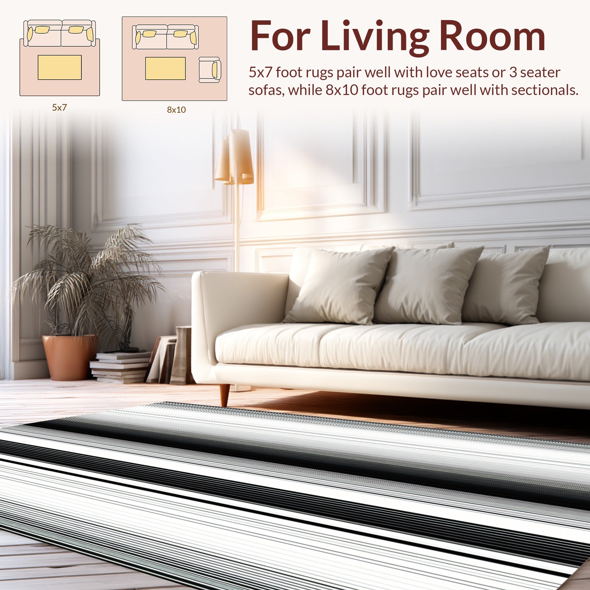 Fading Black White Vertical Stripe Rug