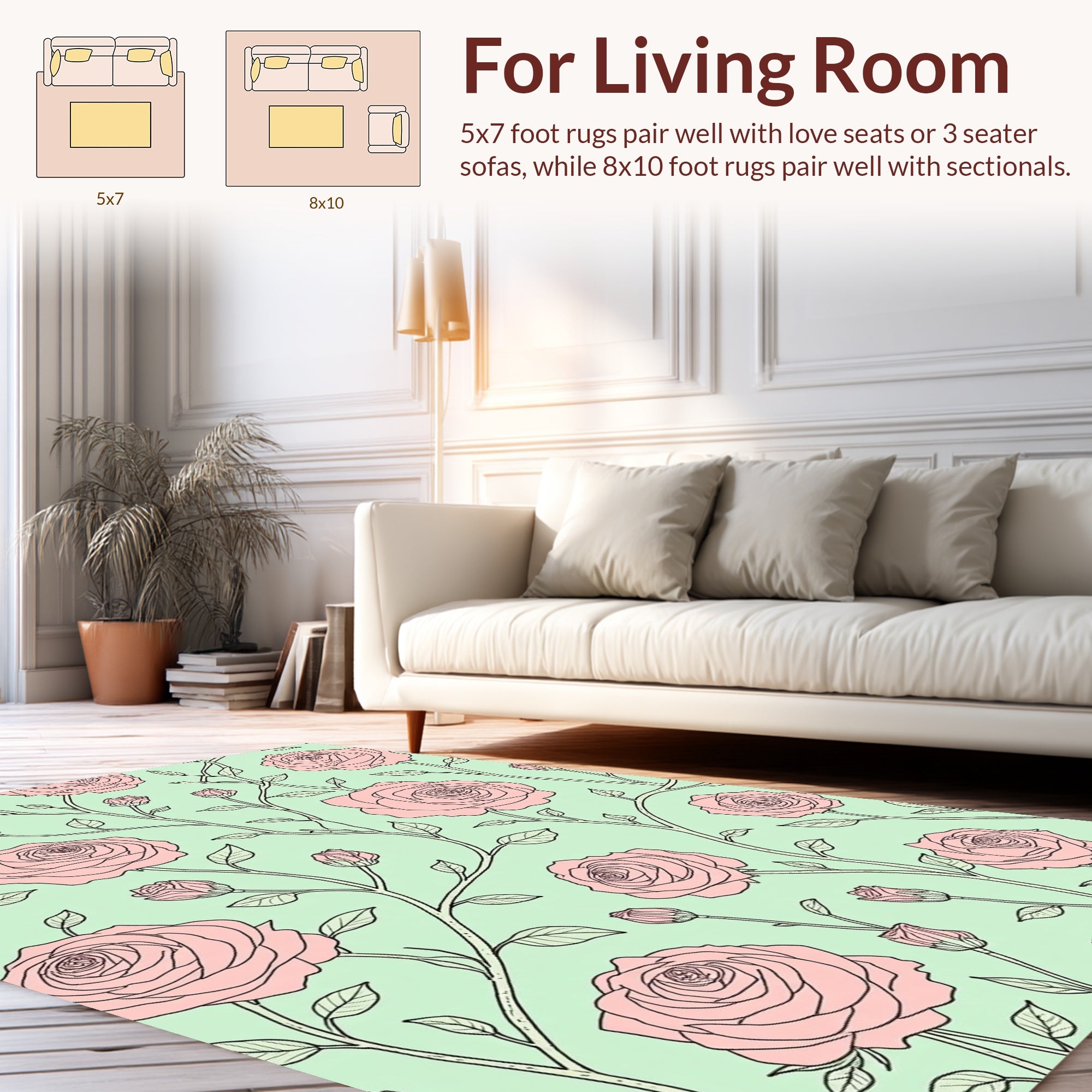 Pink Rose Vine Pattern Rug