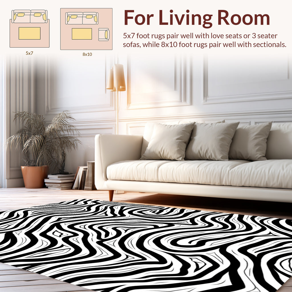 Bold Black White Wavy Lines Rug