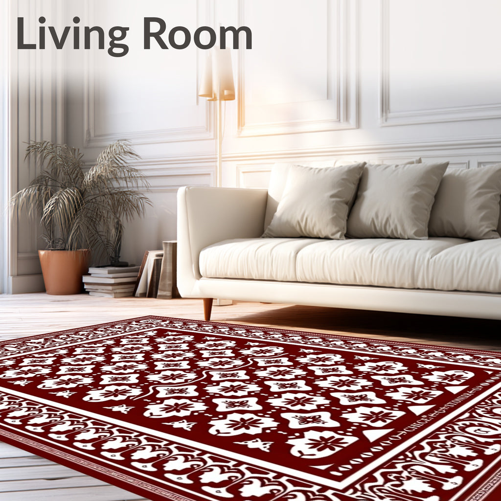 Rich Burgundy Intricate Floral Lattice Rug