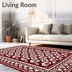 Rich Burgundy Intricate Floral Lattice Rug