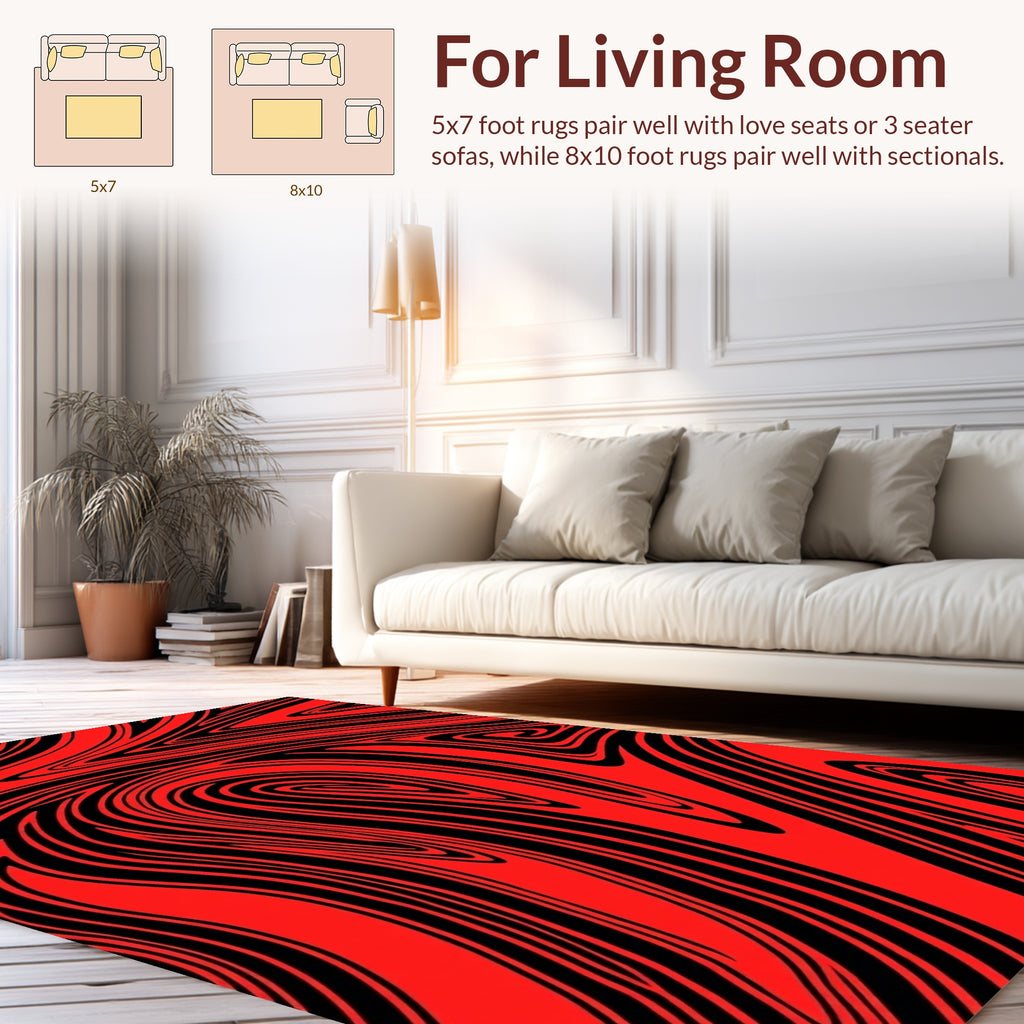 Bold Red and Black Swirl Design Rug