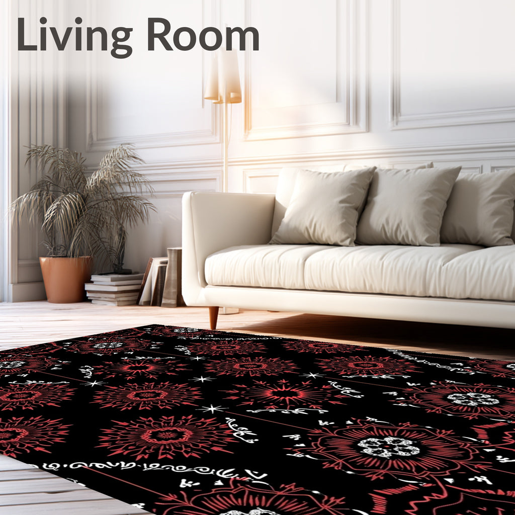 Coral Snowflake Medallion Black Rug