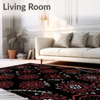 Coral Snowflake Medallion Black Rug