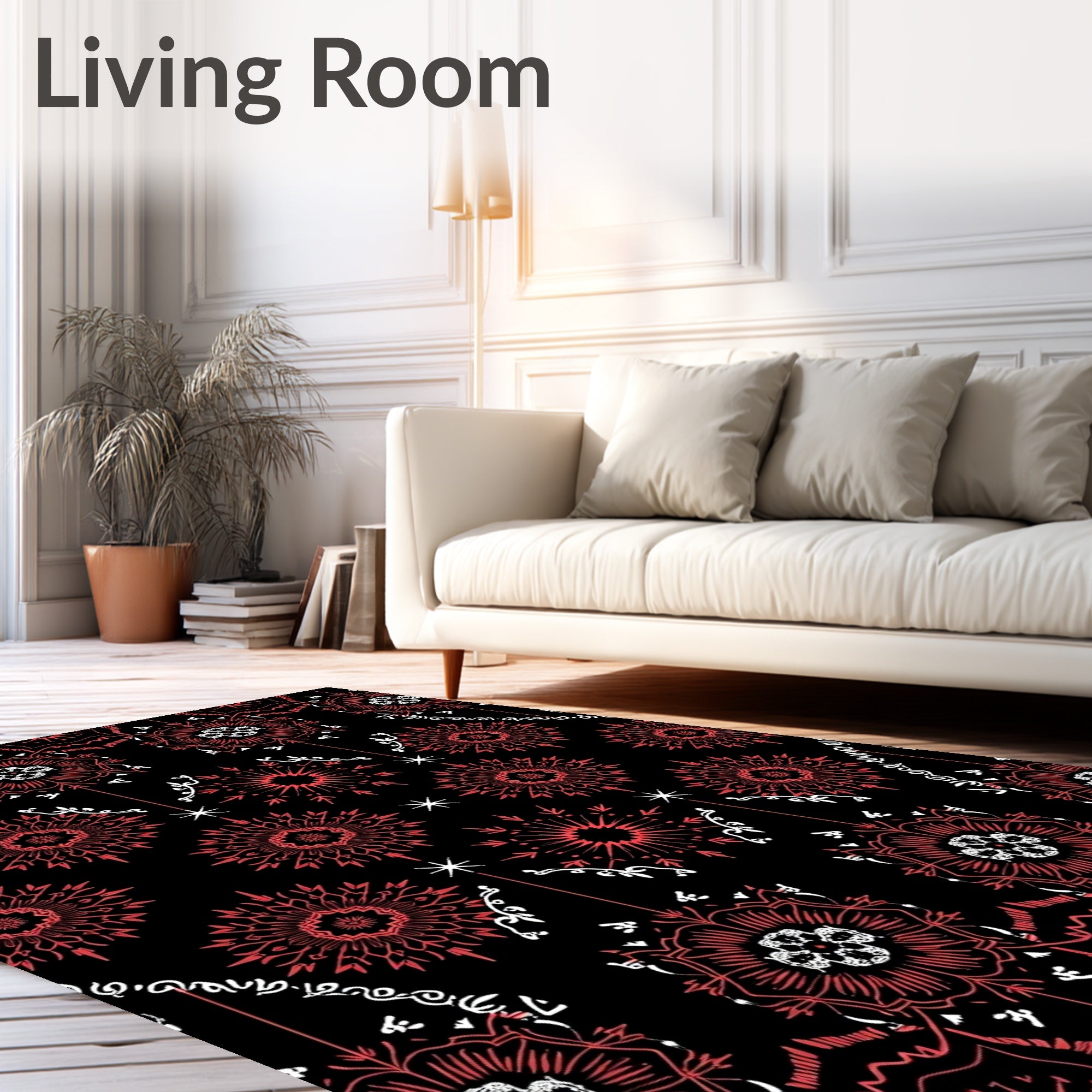Coral Snowflake Medallion Black Rug