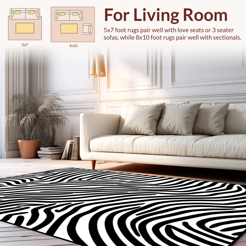 Bold Black White Wave Pattern Rug