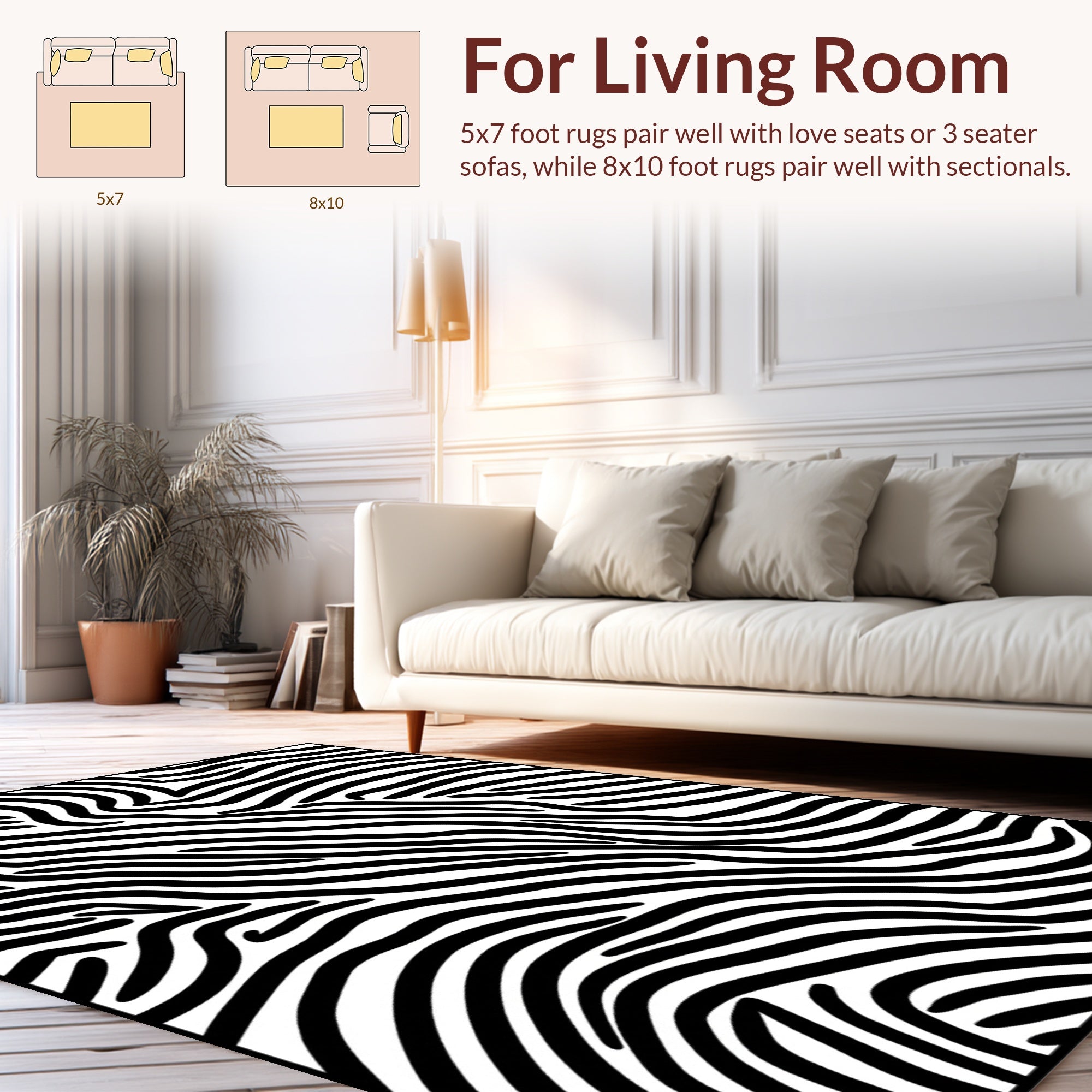 Bold Black White Wave Pattern Rug