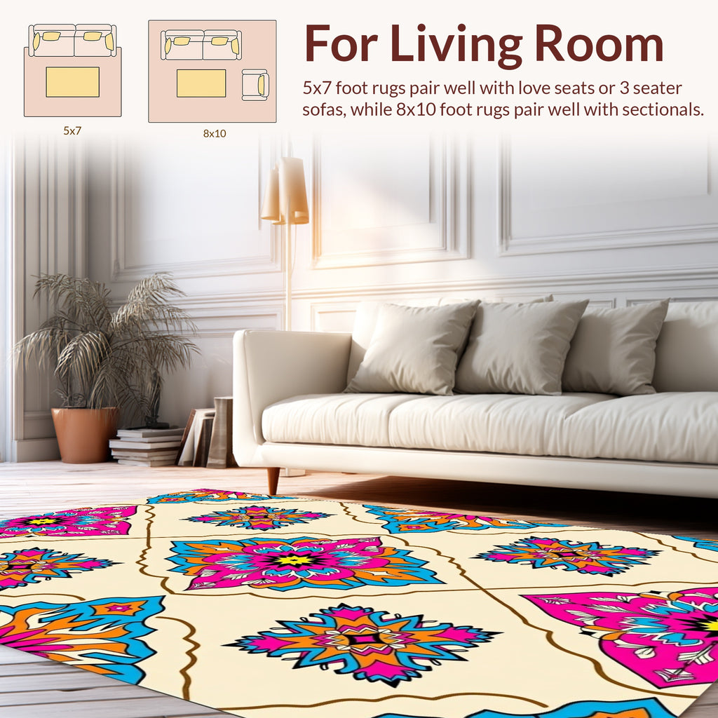Colorful Floral Mandala Pattern Rug