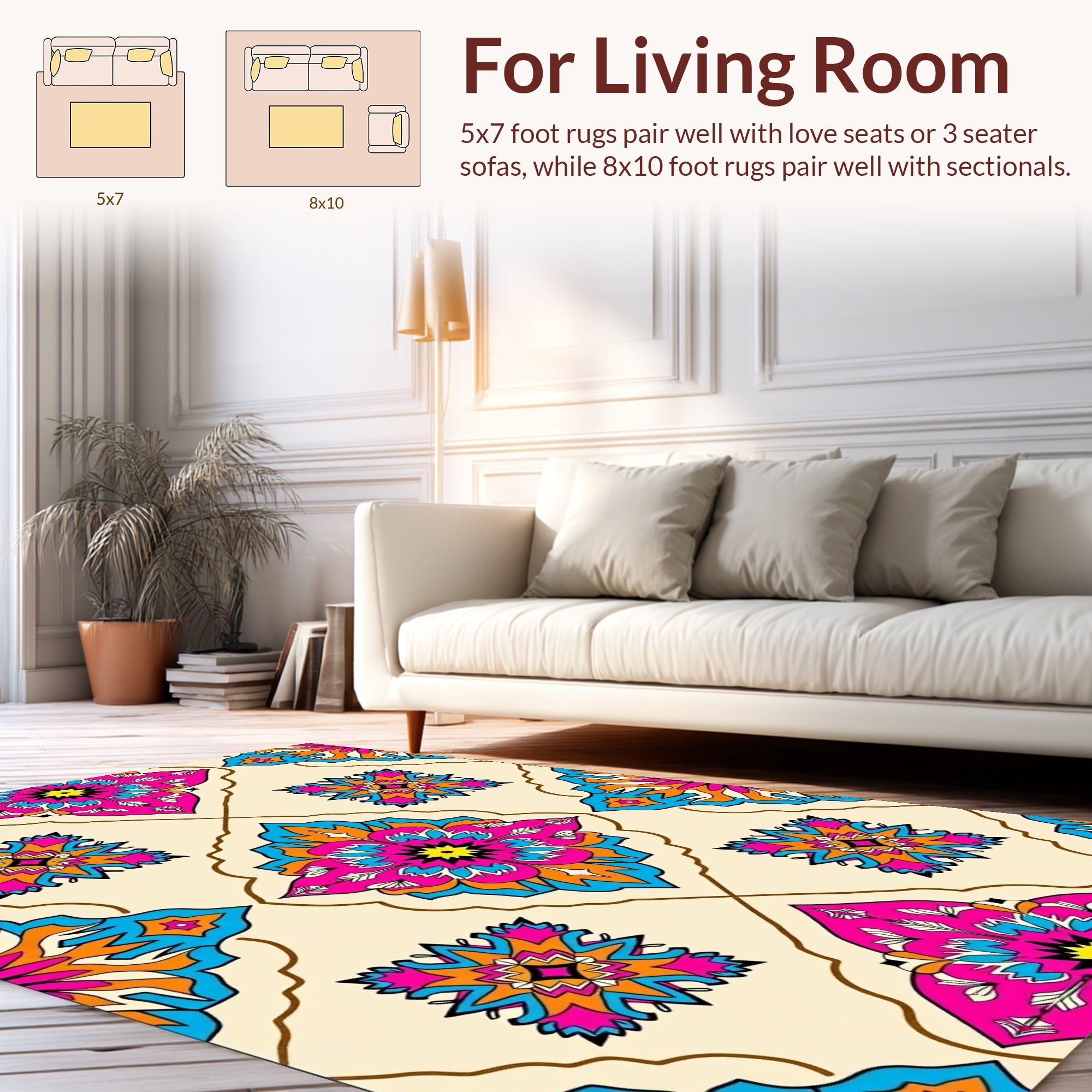 Colorful Floral Mandala Pattern Rug