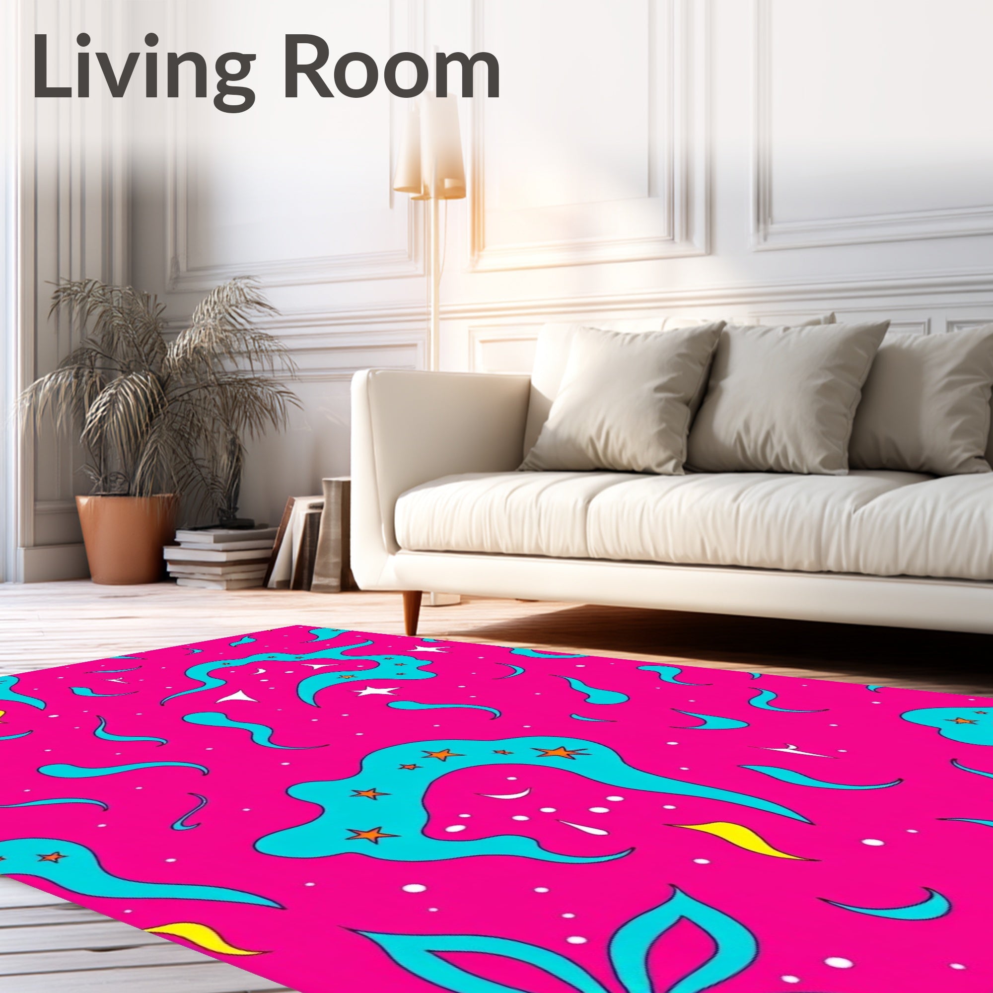 Hot Pink Aqua Swirl Starry Sky Rug