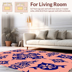 Elegant Navy Floral Symmetrical Pattern Rug