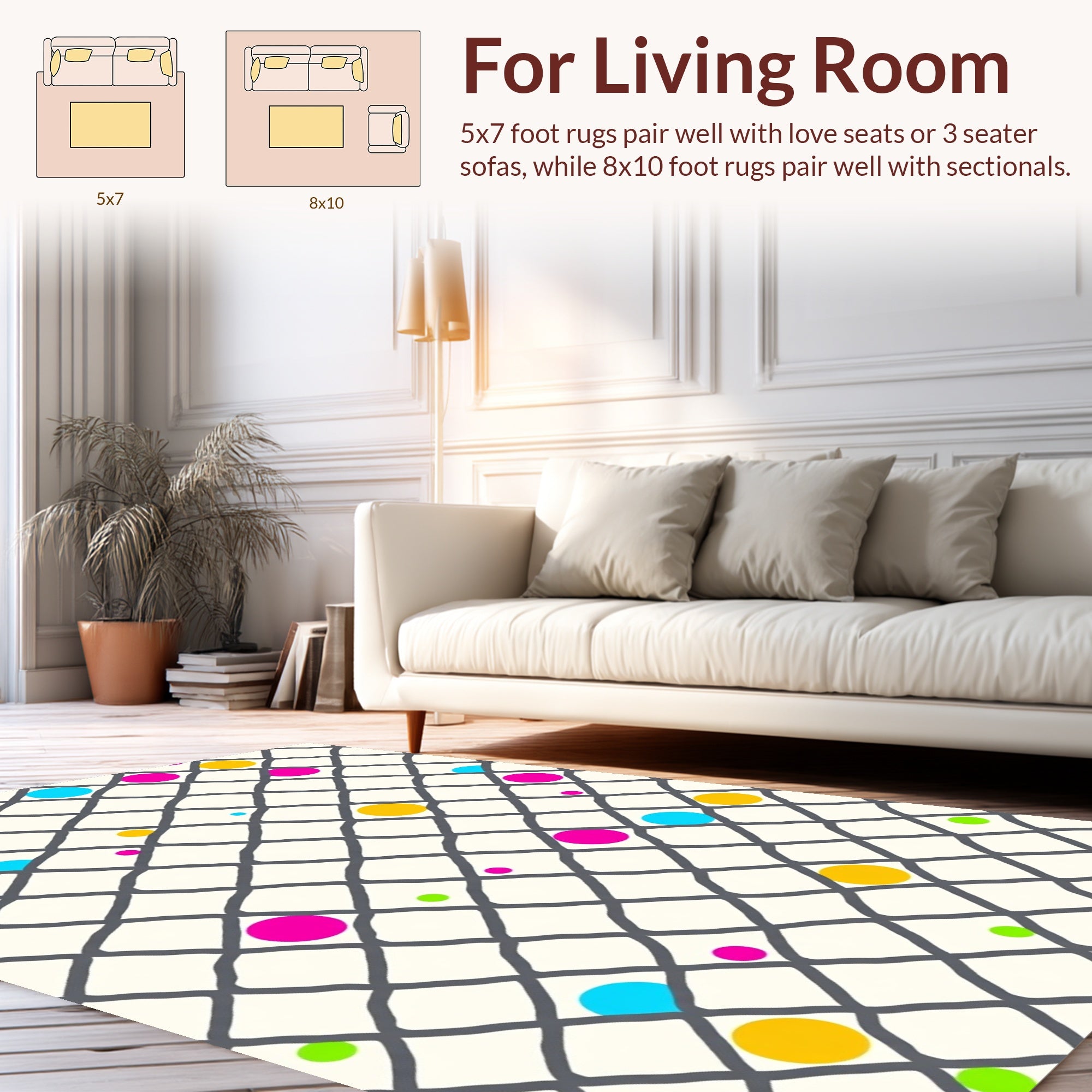 Grid Scattered Dot Playful Design Rug