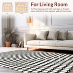 Black White Textured Grid Pattern Rug