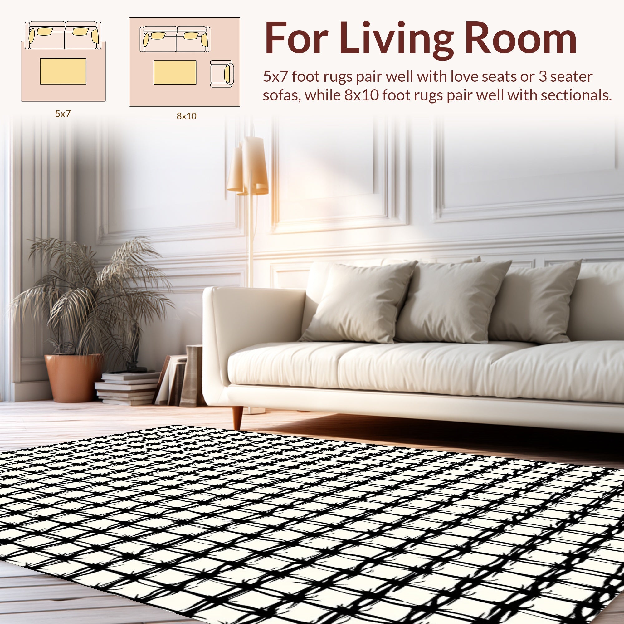 Black White Textured Grid Pattern Rug