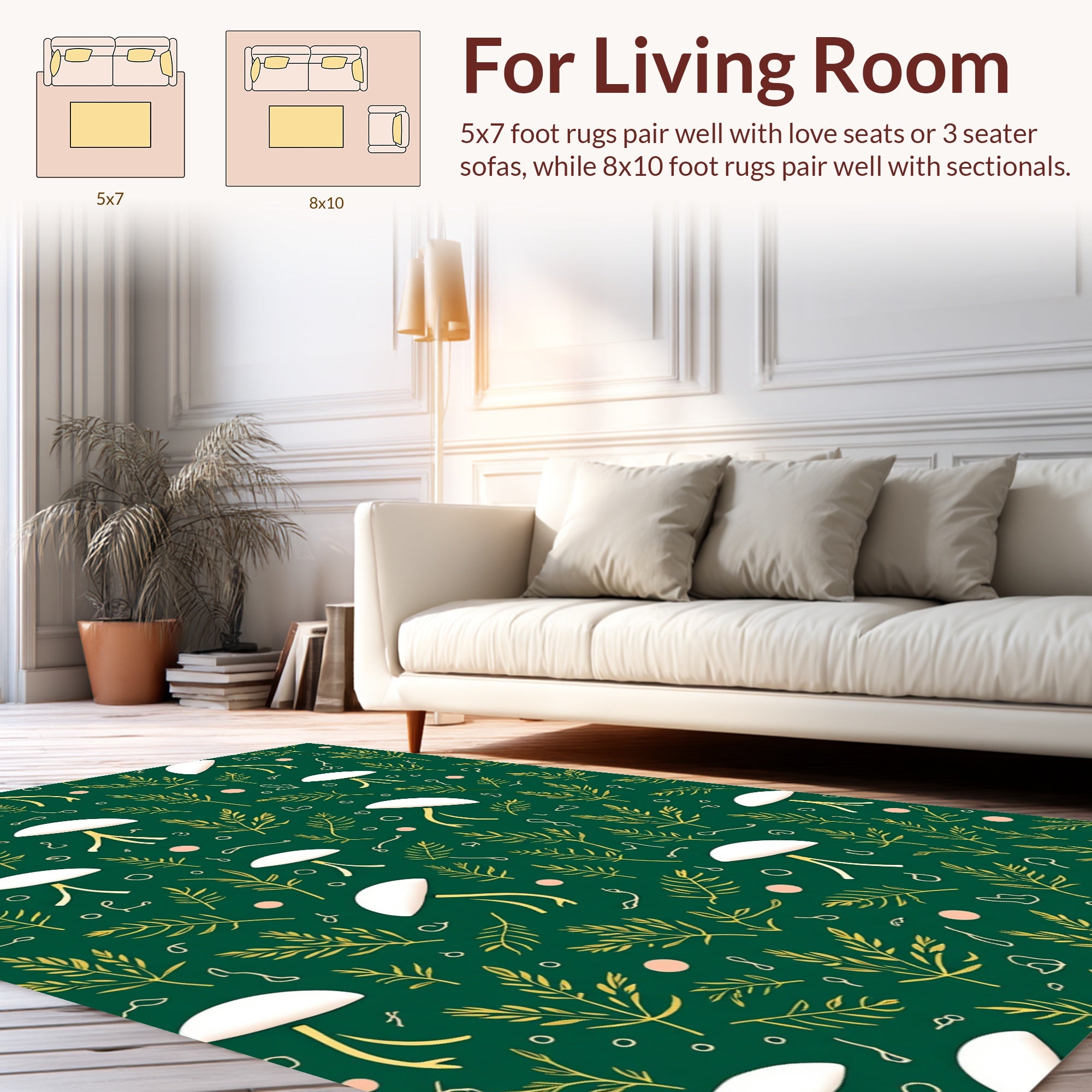 Whimsical Fern And Mushroom Pattern Rug