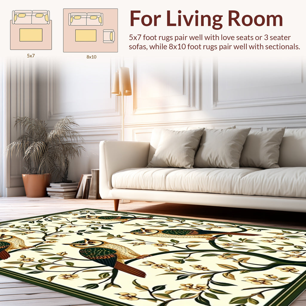 Vintage Owl Floral Tree Design Rug