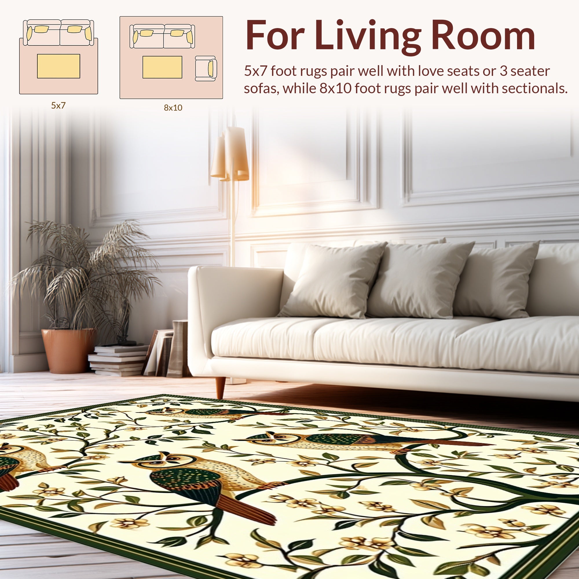 Vintage Owl Floral Tree Design Rug