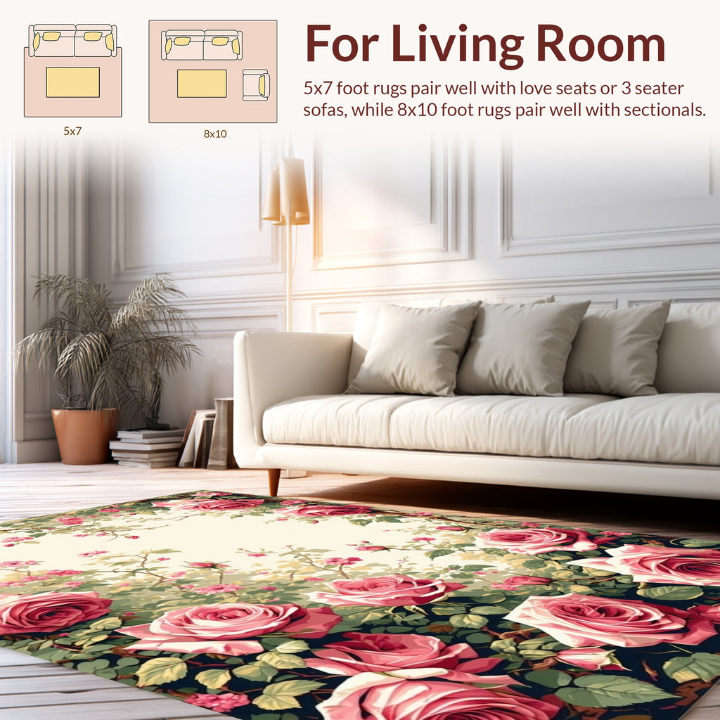 Vintage Rose Garden Floral Design Rug