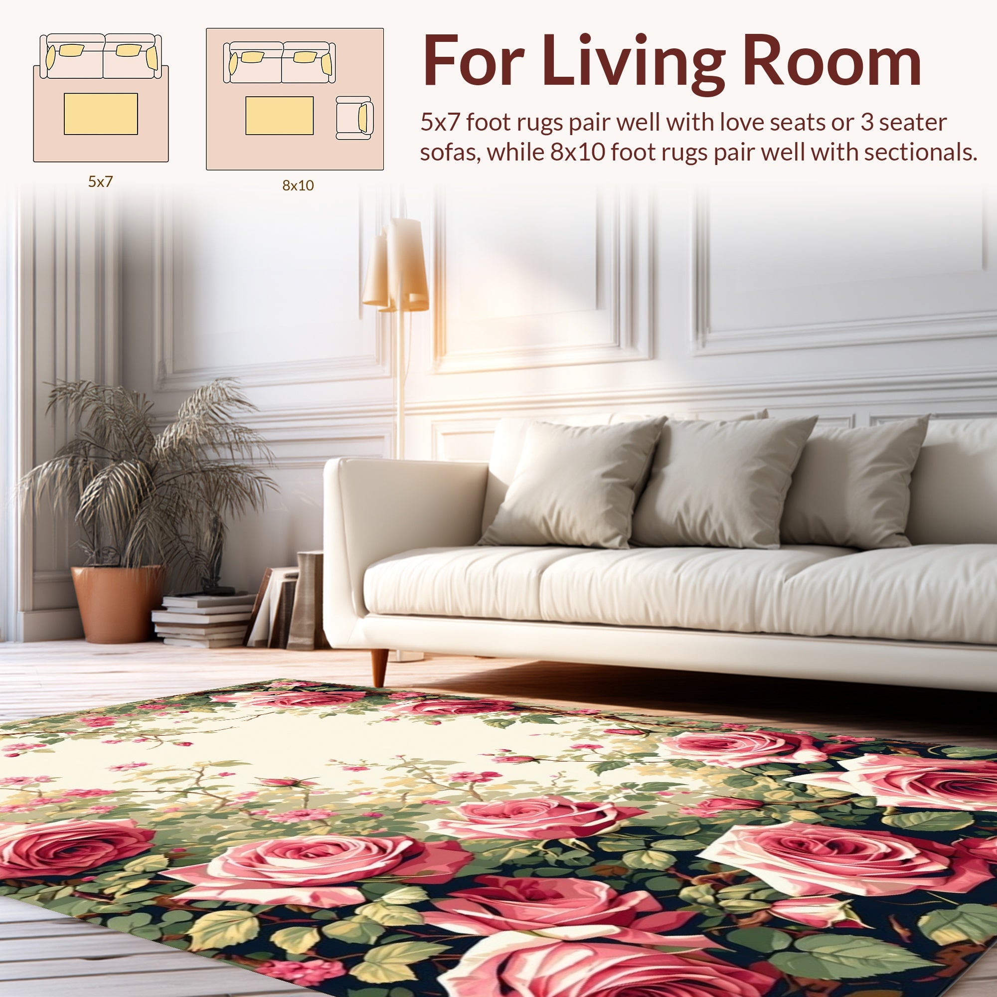 Vintage Rose Garden Floral Design Rug