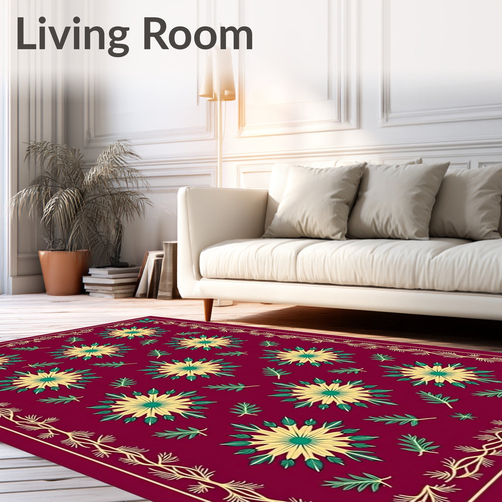 Crimson Floral Bloom Border Rug