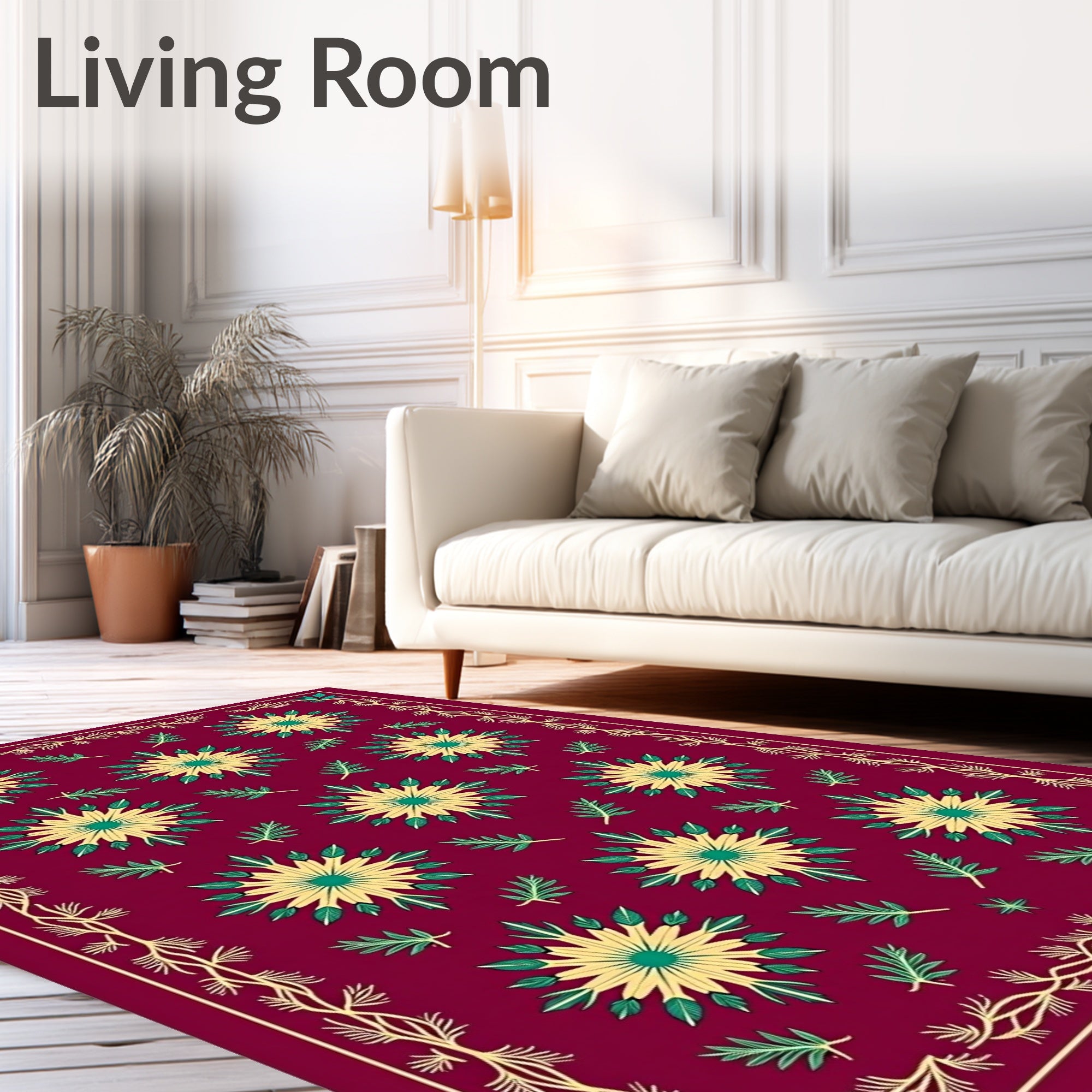 Crimson Floral Bloom Border Rug