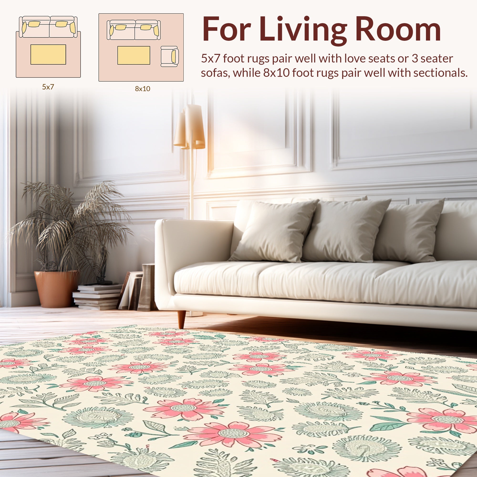 Pink Floral Meadow Pattern Rug