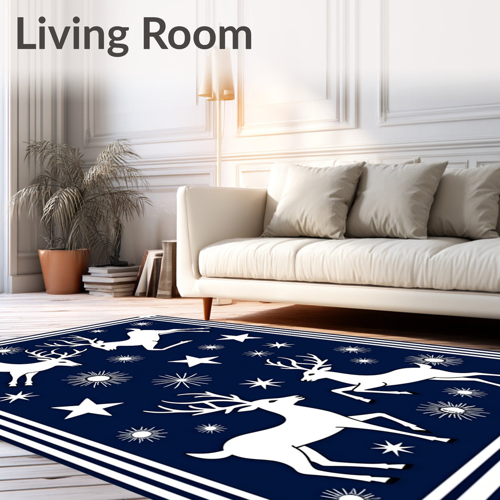 Winter Deer Starry Night Scene Rug