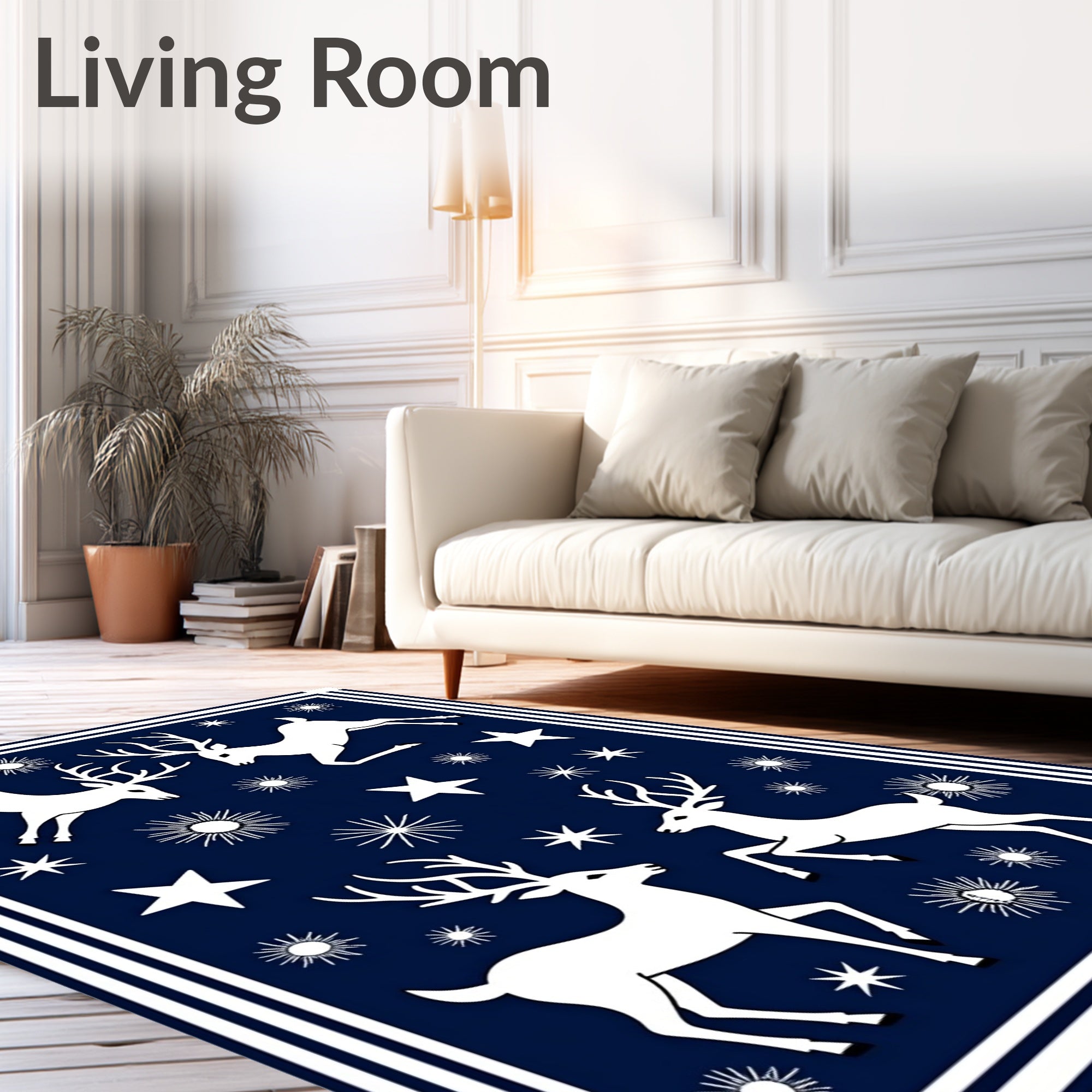 Winter Deer Starry Night Scene Rug