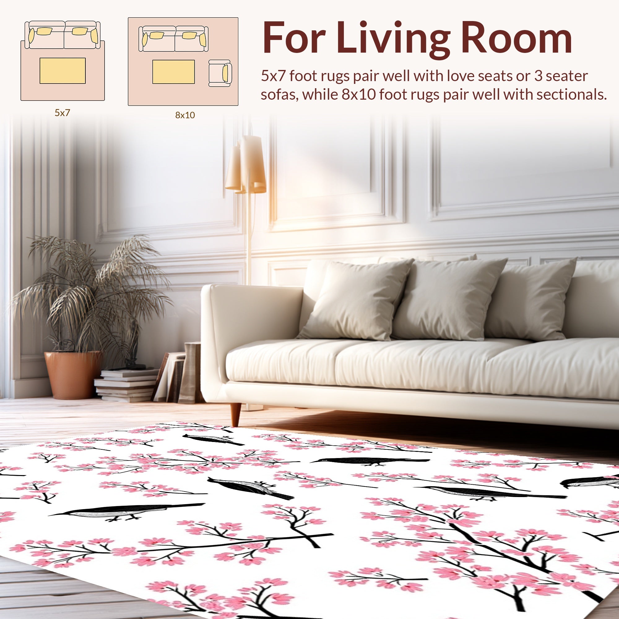 Birds and Cherry Blossom Pattern Rug