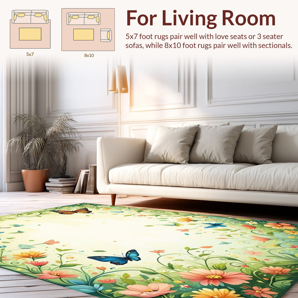 Garden Butterflies and Blooming Flowers Rug