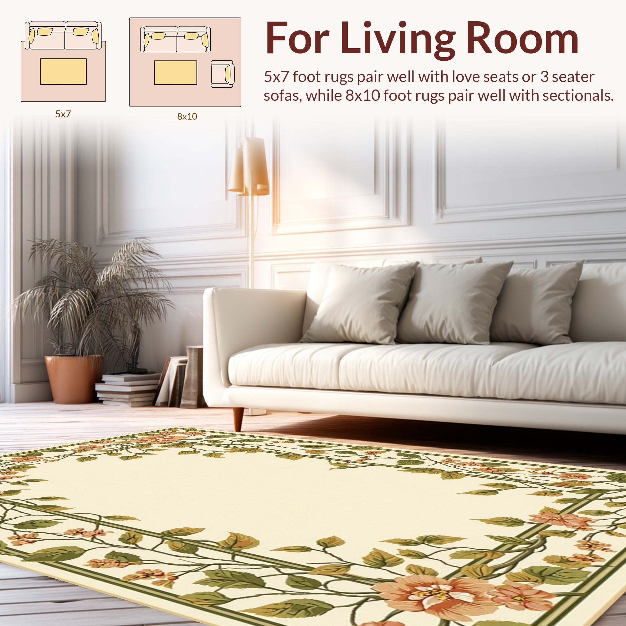 Elegant Floral Vine Frame Design Rug