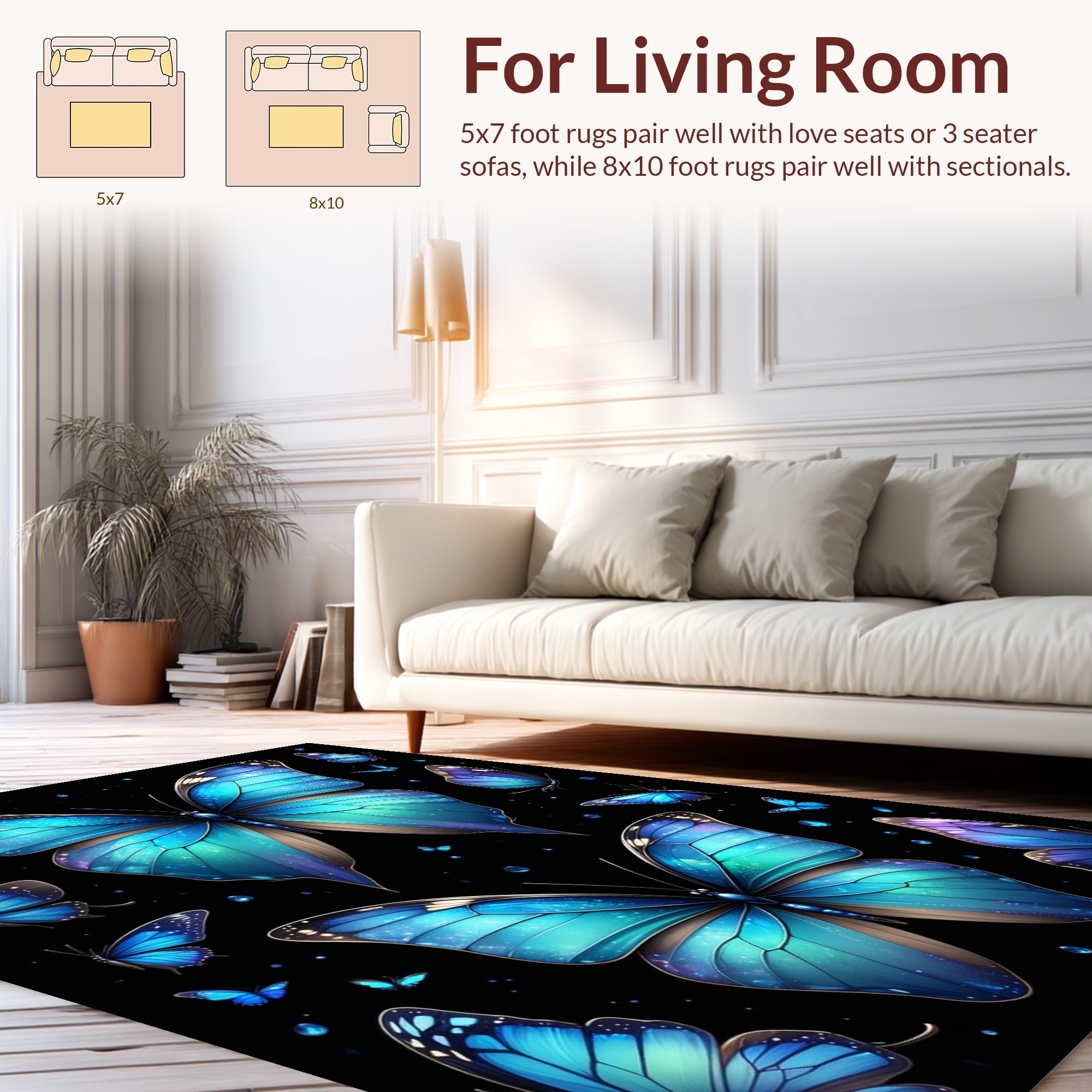 Blue Butterfly Mosaic Design Rug