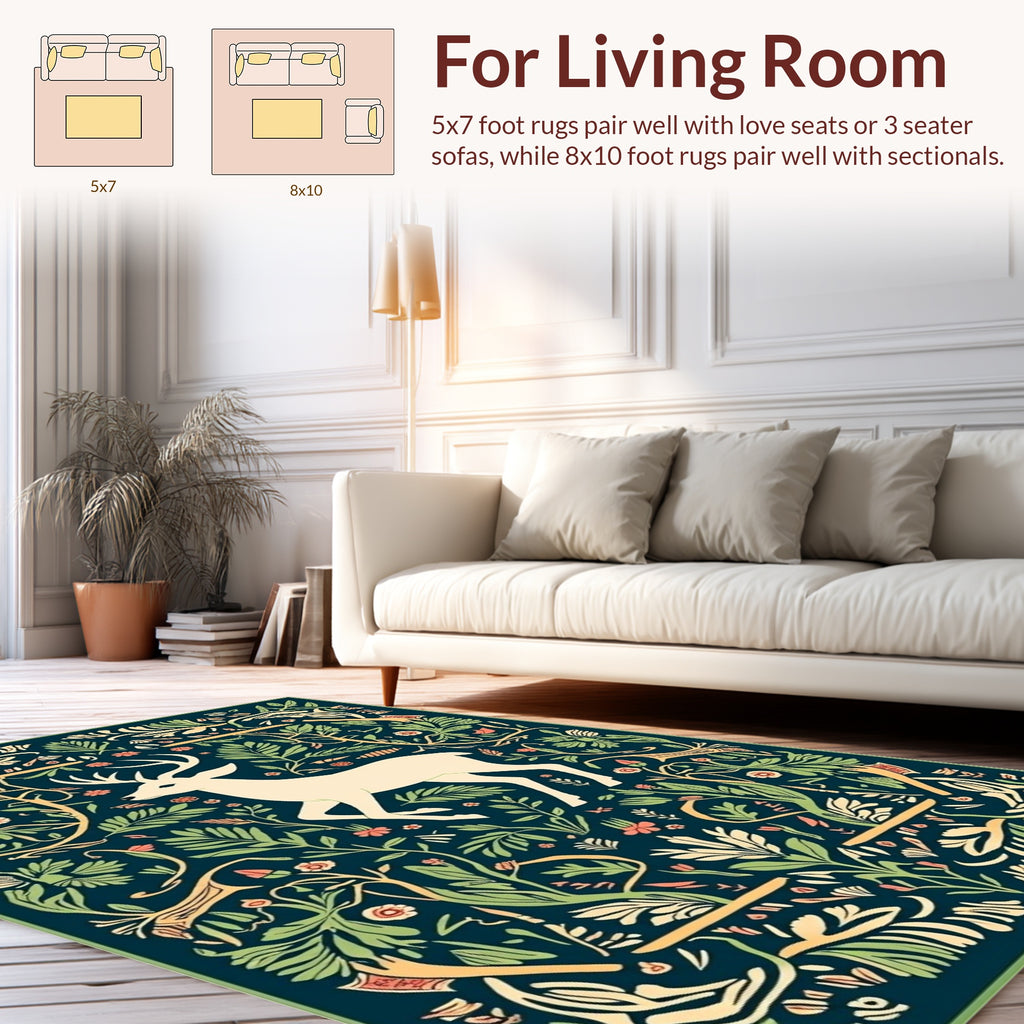 Forest Deer Floral Pattern Rug