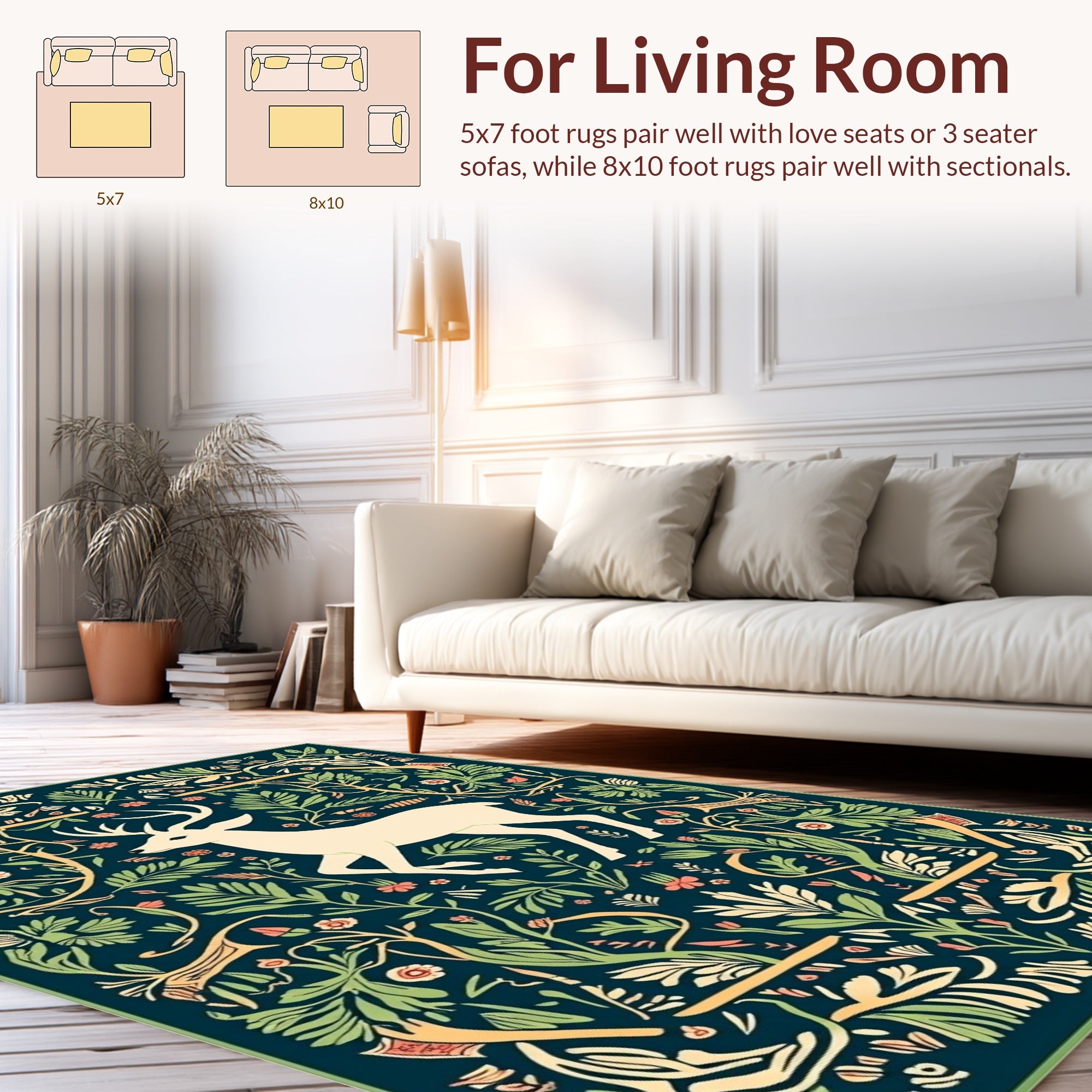 Forest Deer Floral Pattern Rug