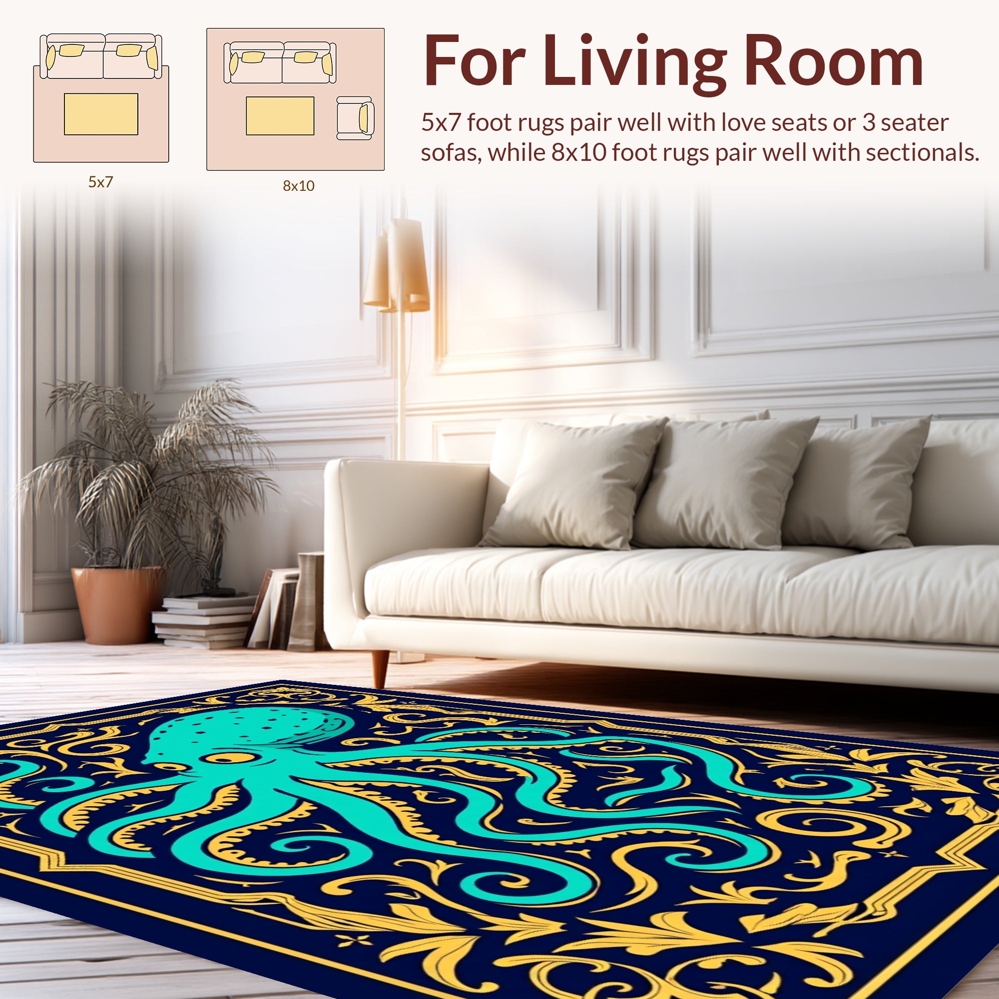 Aquatic Octopus With Regal Flourishes Rug