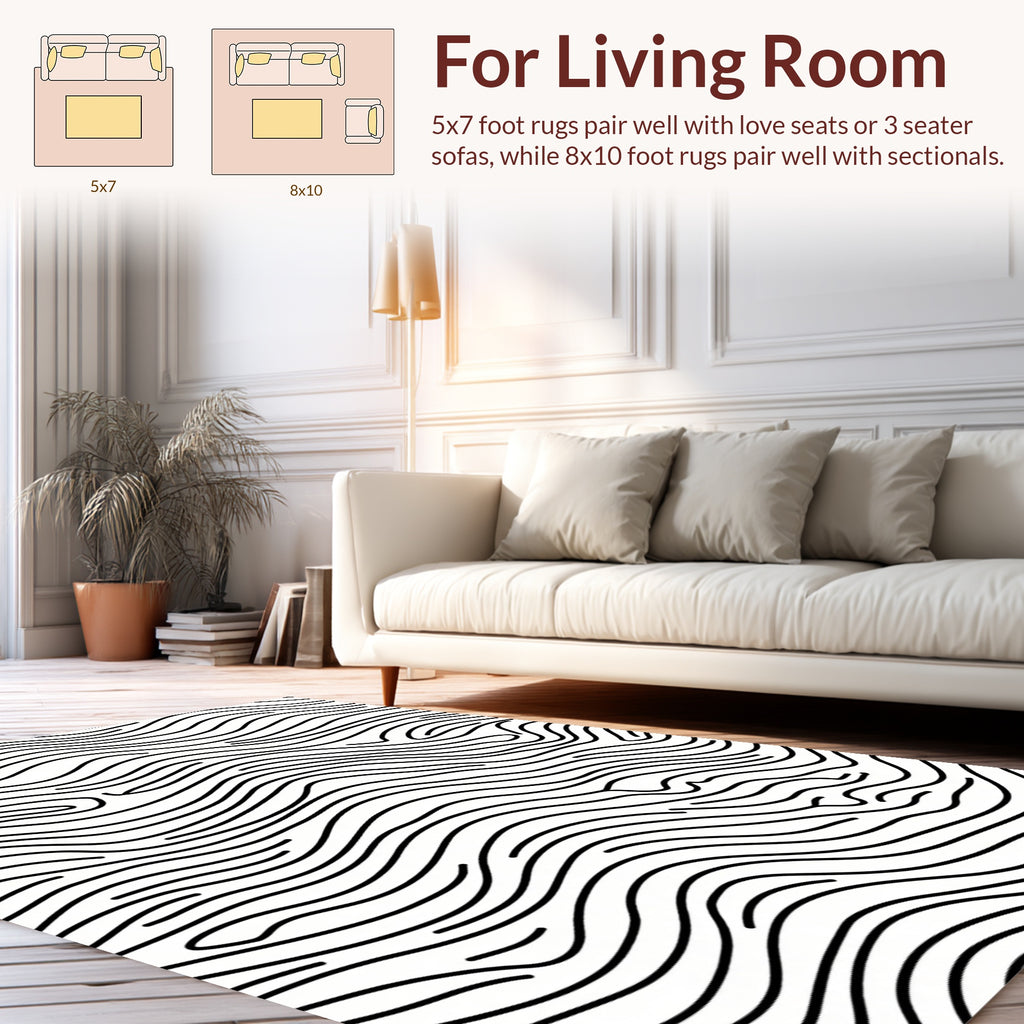 Abstract Wavy Black Line Rug