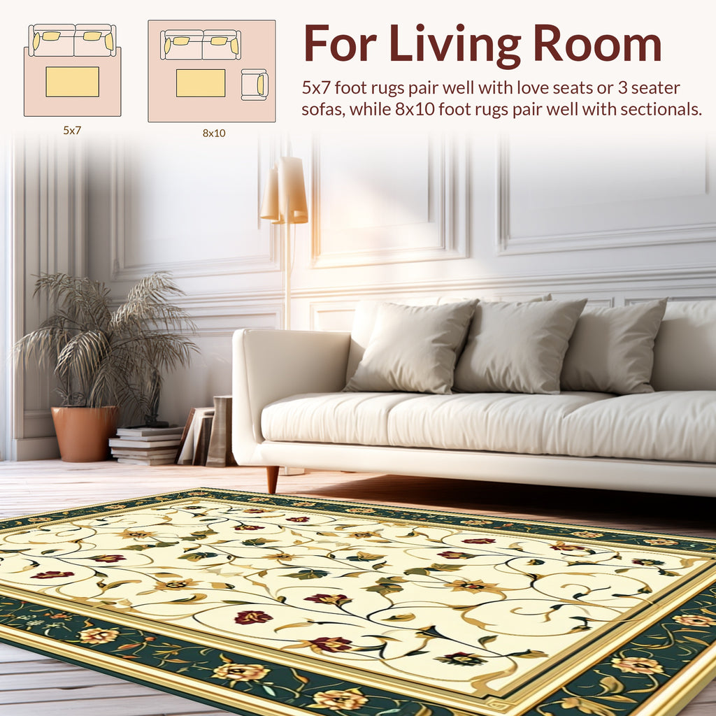 Luxe Floral Vine Cream Green Rug