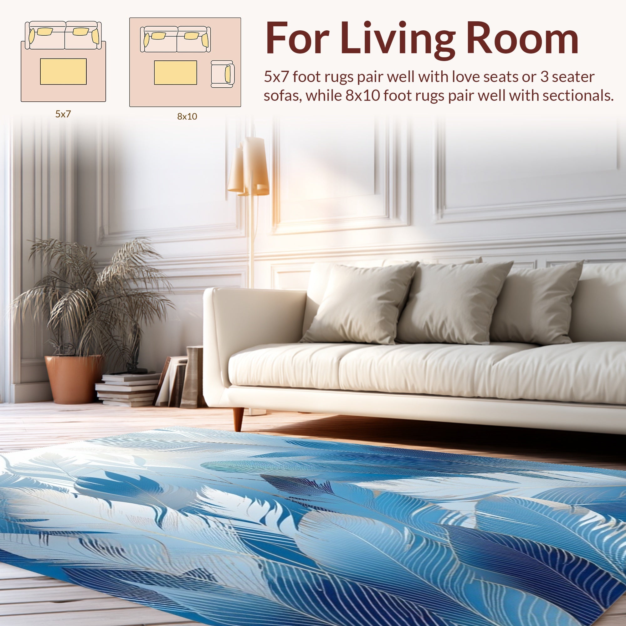 Abstract Blue Feather Pattern Design Rug