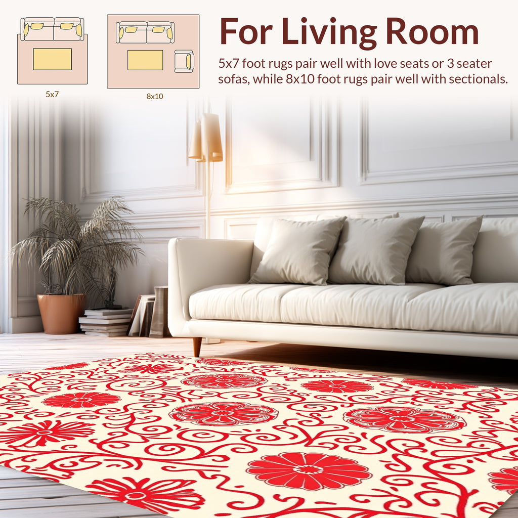 Red Floral Vine Pattern Rug