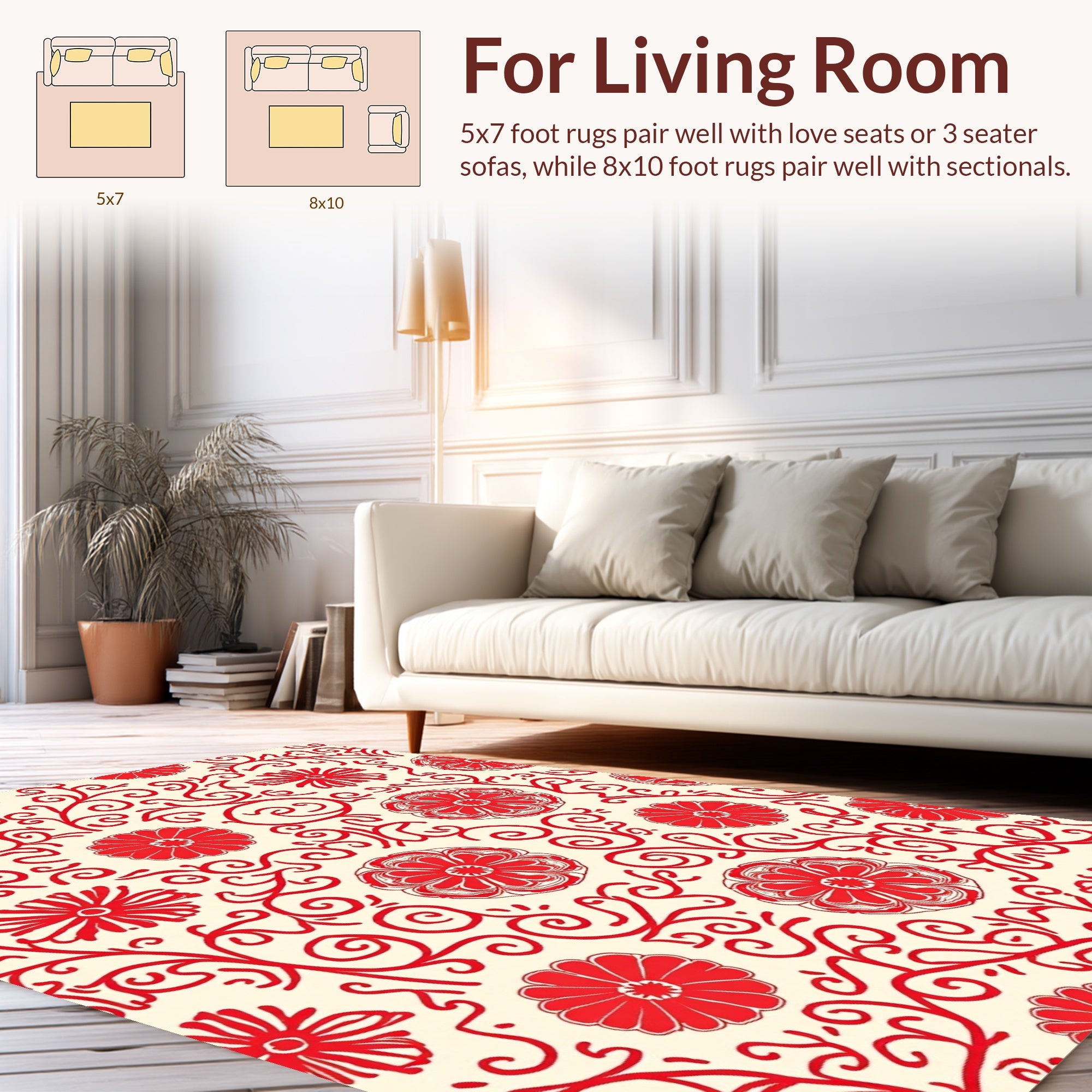Red Floral Vine Pattern Rug