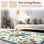 Elegant Floral Blue Cream Scroll Design Rug