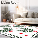 Classic Green Red Branch Floral Rug