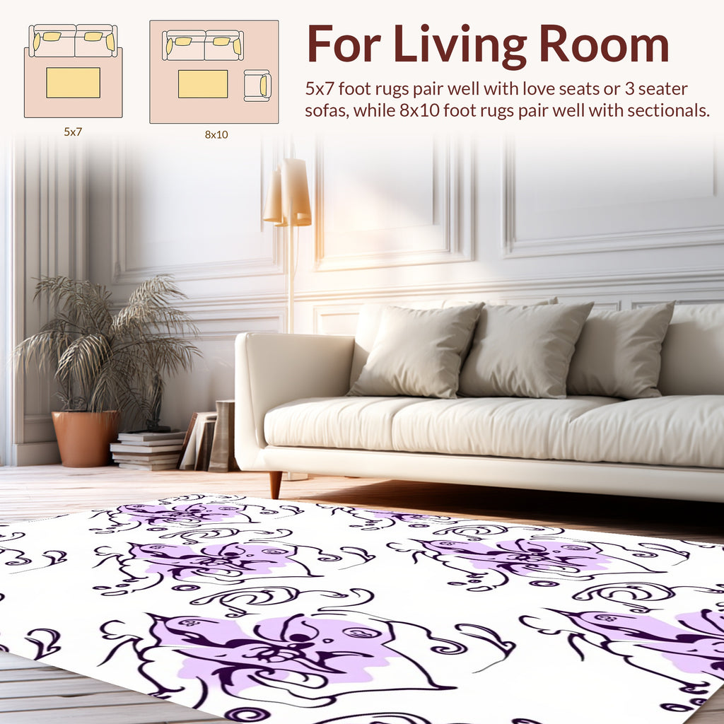Whimsical Floral Sketch Pattern Rug